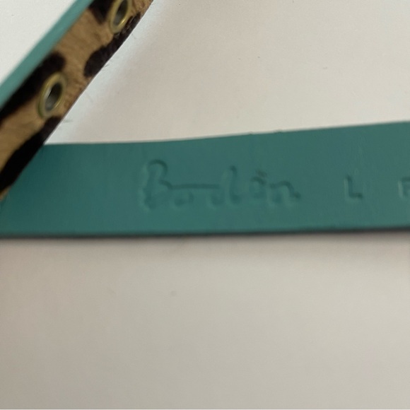 NWOT Boden women’s L spotted hair calf leather belt with turquoise accent - Picture 2 of 7